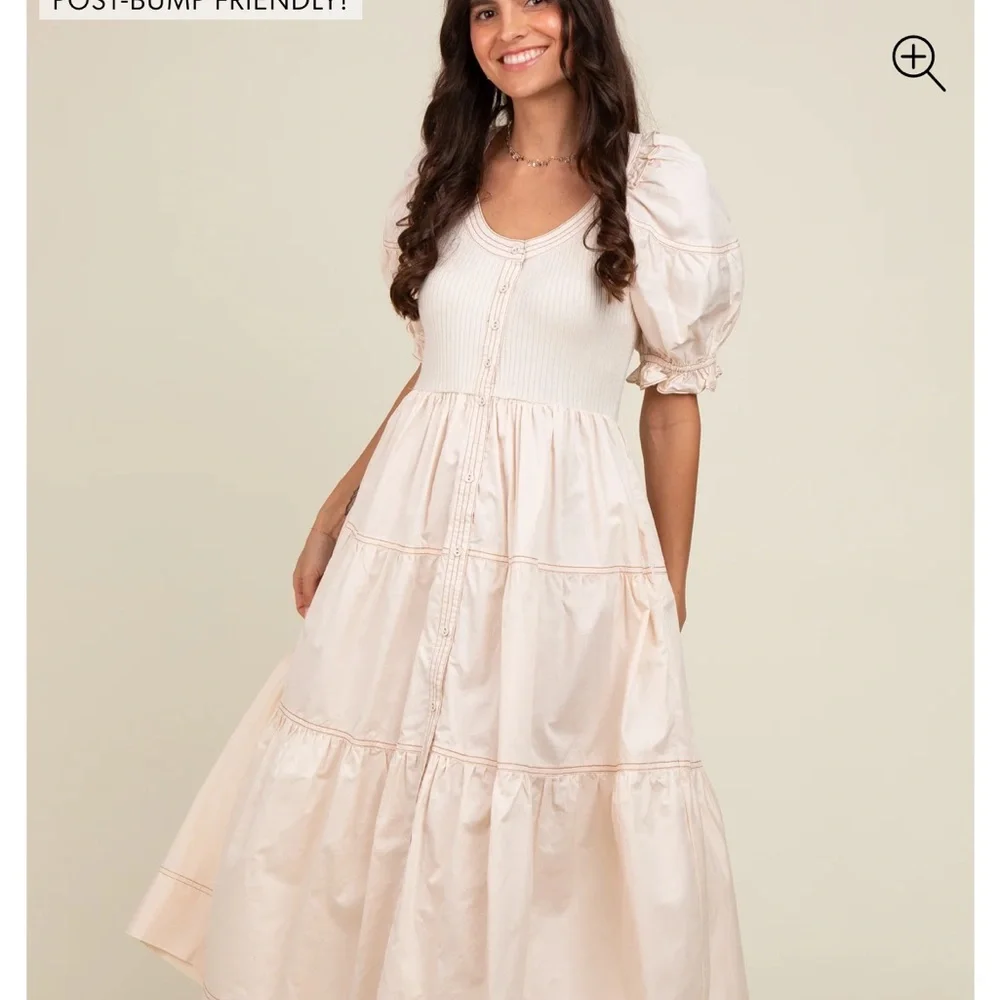 Pinkblush Cream Ruffled Tiered Midi Dress - Picture 6 of 7